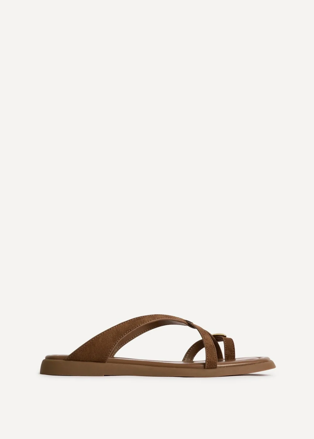 Linzi Linea Tan Faux Suede Flat Sandals - 8 Image 2