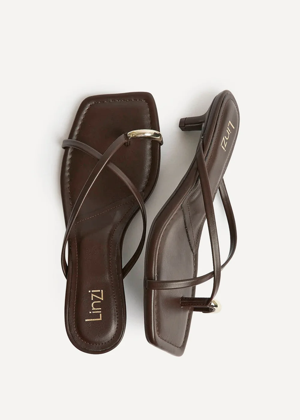 Linzi Polished Brown Faux Leather Mule Heels - Size 3 Image 5