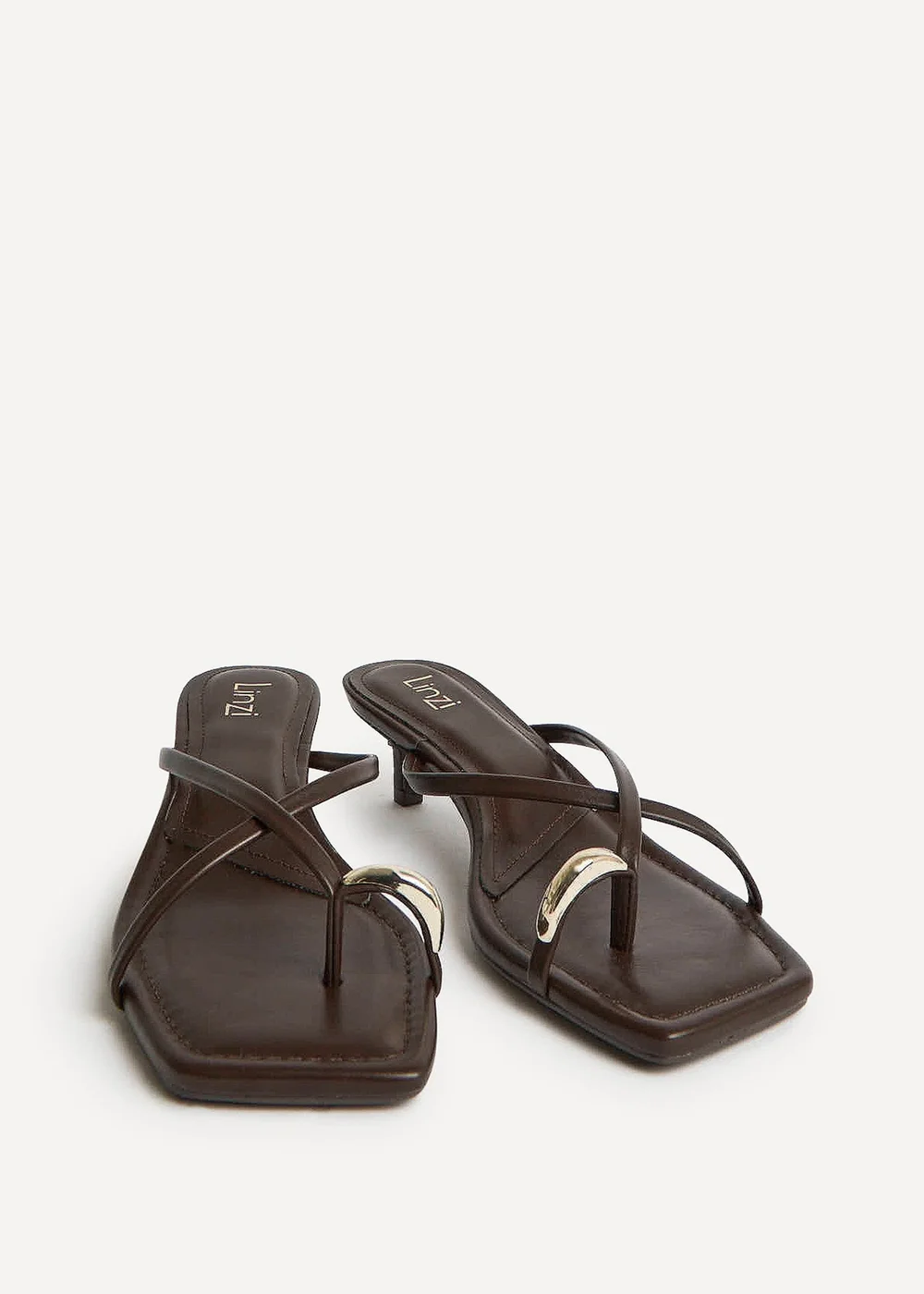 Linzi Polished Brown Faux Leather Mule Heels - Size 3 Image 3