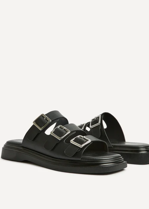 Linzi Satellite Black Faux Leather Flat Sandals - 6 Image 5