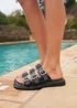 Linzi Satellite Black Faux Leather Flat Sandals - 6 Image 1