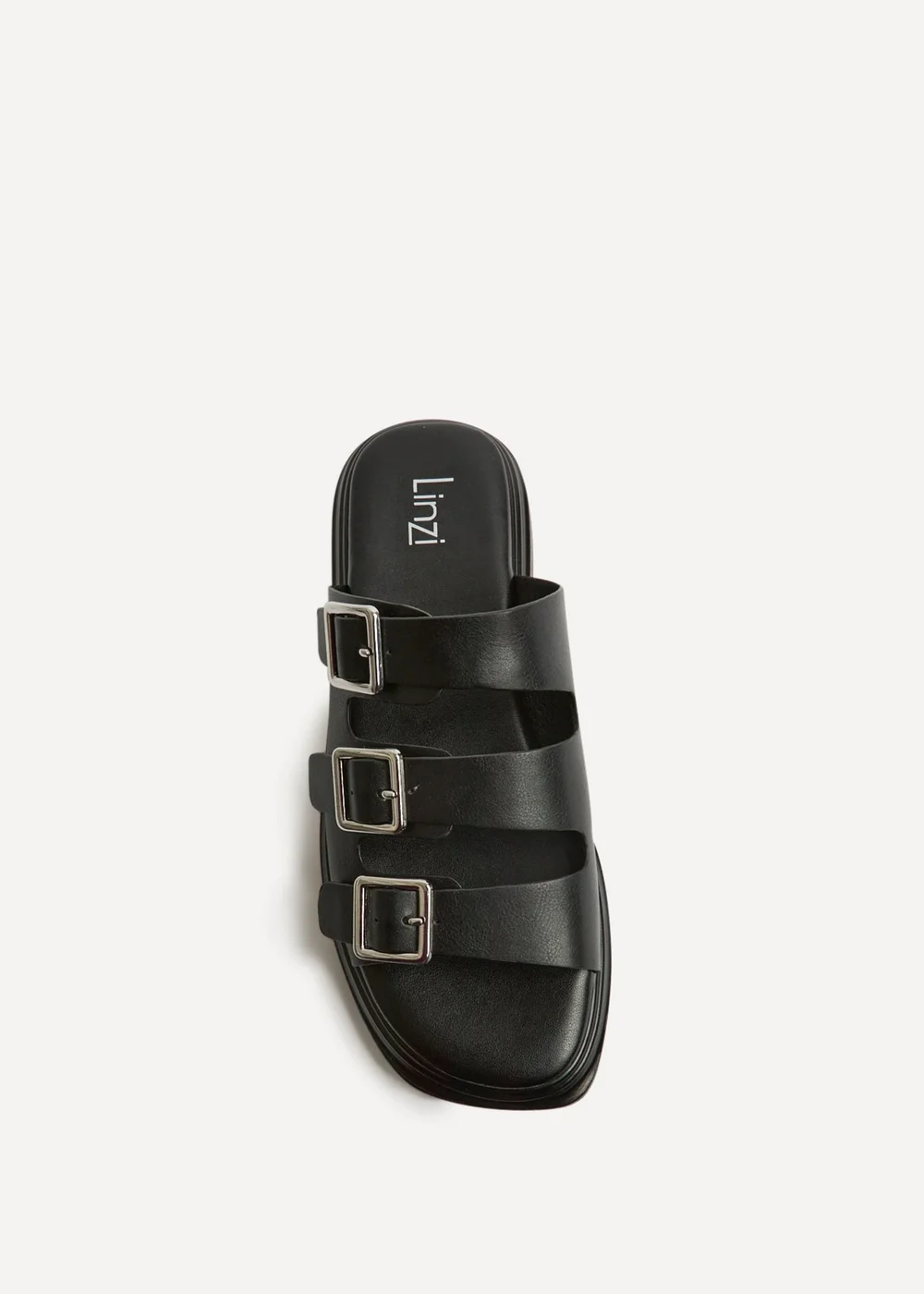 Linzi Satellite Black Faux Leather Flat Sandals - 6 Image 4