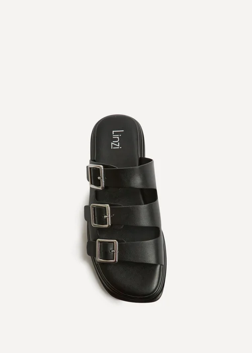 Linzi Satellite Black Faux Leather Flat Sandals - 6 Image 4