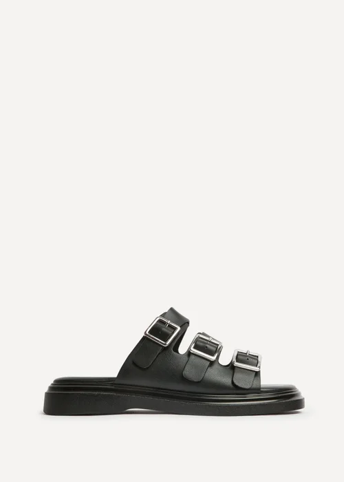 Linzi Satellite Black Faux Leather Flat Sandals - 6 Image 2