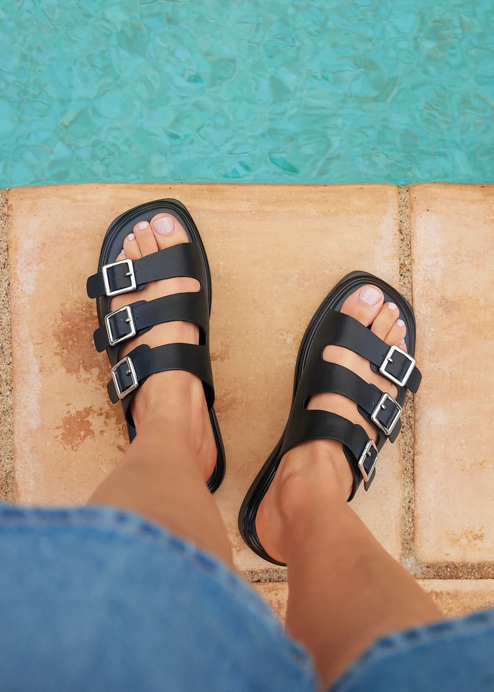 Linzi Satellite Black Faux Leather Flat Sandals - 6 Image 6