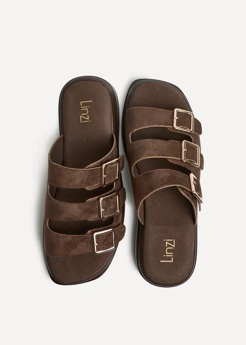 Linzi Satellite Brown Faux Suede Flat Sandals - Size 7 Image 4