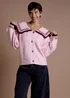 Neon Rose Pink Sailor Collar Floral Embroidered Cardigan - XL Image 5