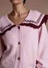 Neon Rose Pink Sailor Collar Floral Embroidered Cardigan - XL Image 3
