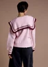 Neon Rose Pink Sailor Collar Floral Embroidered Cardigan - XL Image 2