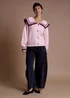 Neon Rose Pink Sailor Collar Floral Embroidered Cardigan - XL Image 4