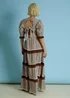 Neon Rose Brown Cotton Gingham Tiered Maxi Dress - M Image 2