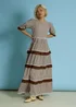 Neon Rose Brown Cotton Gingham Tiered Maxi Dress - M Image 4