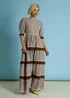 Neon Rose Brown Cotton Gingham Tiered Maxi Dress - M Image 1