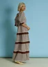 Neon Rose Brown Cotton Gingham Tiered Maxi Dress - M Image 5
