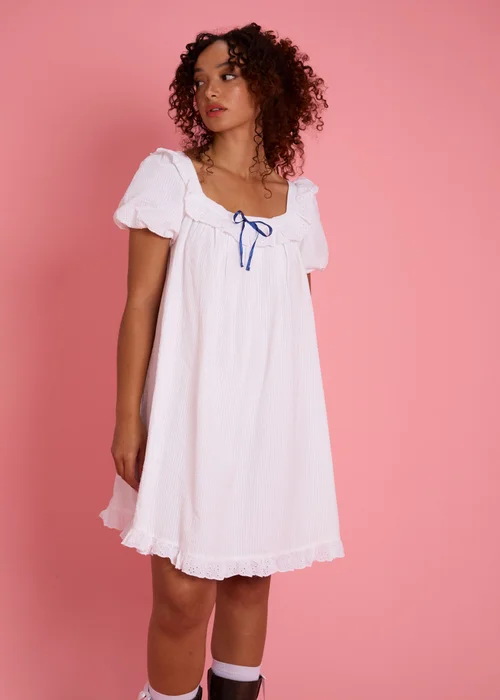 Neon Rose White Cotton Babydoll Mini Dress - XL Image 5