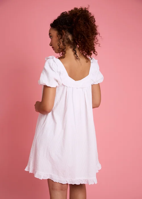 Neon Rose White Cotton Babydoll Mini Dress - XL Image 2
