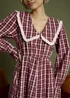 Neon Rose Burgundy Cotton Check V-Neck Midi Tea Dress - S Image 3