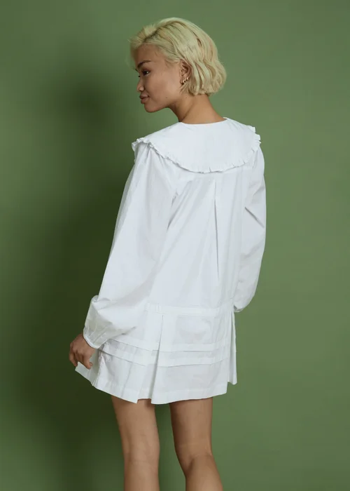 Neon Rose White Cotton Peter Pan Collar Drop Hem Dress - S Image 2