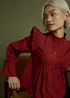 Neon Rose Burgundy Cotton High Ruffle Neck Pintuck Blouse - S Image 3