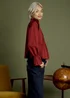 Neon Rose Burgundy Cotton High Ruffle Neck Pintuck Blouse - S Image 5