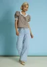 Neon Rose Brown Cotton Stretch Broderie Trim Gingham Blouse - L Image 5