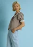Neon Rose Brown Cotton Stretch Broderie Trim Gingham Blouse - L Image 3