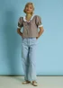 Neon Rose Brown Cotton Stretch Broderie Trim Gingham Blouse - L Image 4