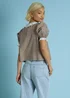 Neon Rose Brown Cotton Stretch Broderie Trim Gingham Blouse - L Image 2