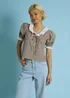 Neon Rose Brown Cotton Stretch Broderie Trim Gingham Blouse - L Image 1