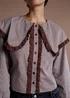 Neon Rose Brown Cotton Stripe Oversized Collar Blouse - S Image 3
