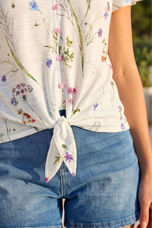 Roman Ivory Floral Print Tie Front Top - 10 Image 4