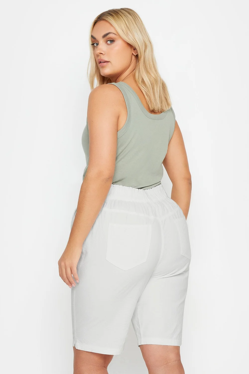 Yours Curve Ivory White Cool Cotton Shorts - 22-24 Image 3
