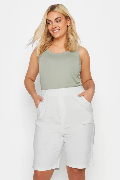 Yours Curve Ivory White Cool Cotton Shorts - 22-24 Image 1
