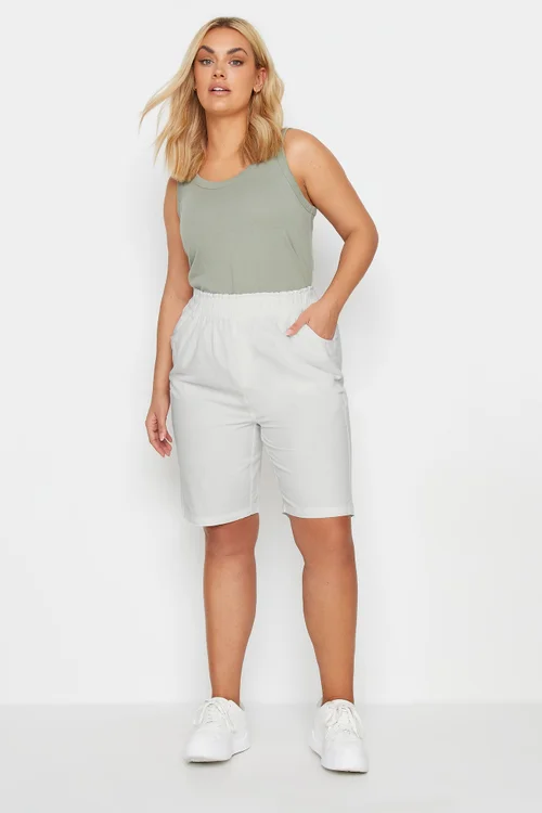 Yours Curve Ivory White Cool Cotton Shorts - 22-24 Image 2