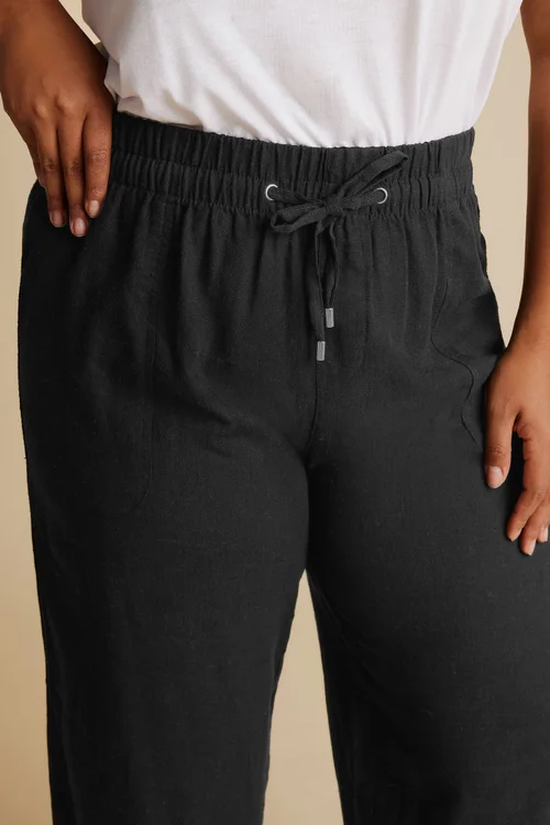 Yours Curve Black Linen Cropped Trousers - 20 Image 4