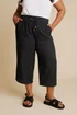 Yours Curve Black Linen Cropped Trousers - 20 Image 1