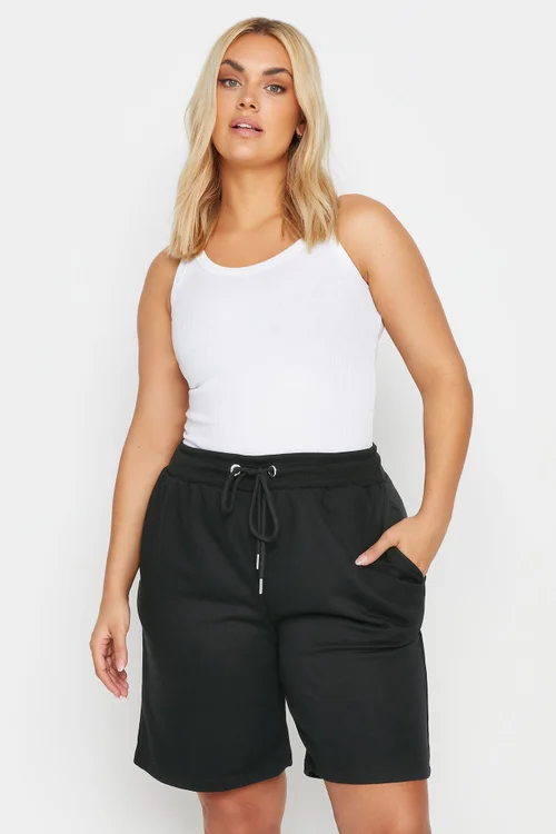 Yours Curve Black Jogger Shorts - 18 Image 1
