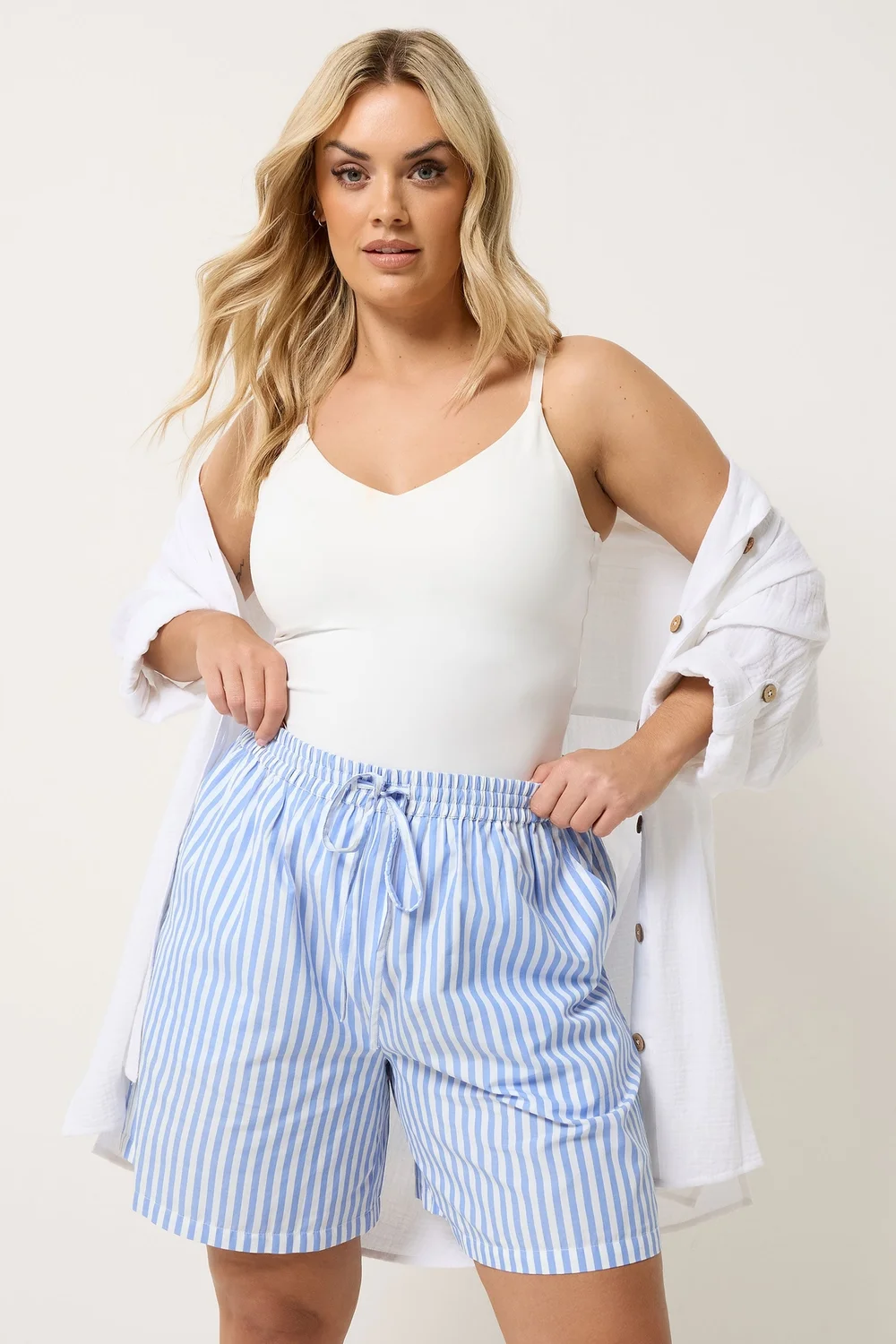 Yours Curve Blue Stripe Shorts - 16 Image 1