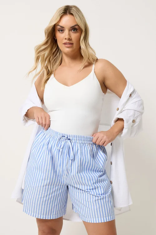 Yours Curve Blue Stripe Shorts - 16 Image 1