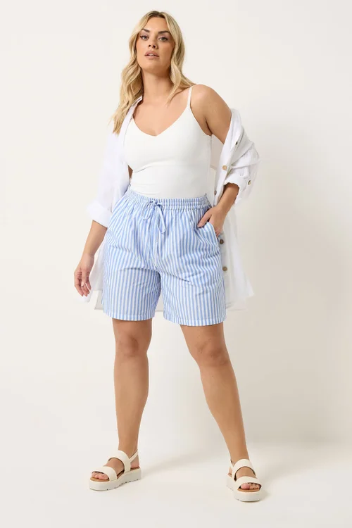 Yours Curve Blue Stripe Shorts - 16 Image 2
