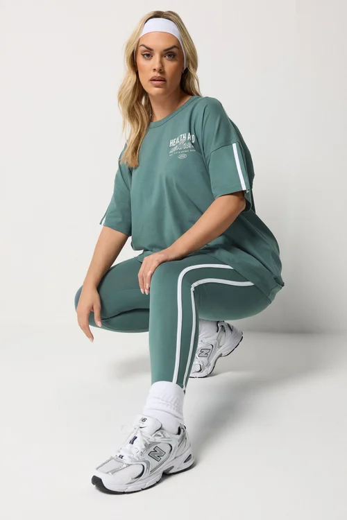 Yours Active Curve Blue Side Stripe Leggings - 24 Image 1