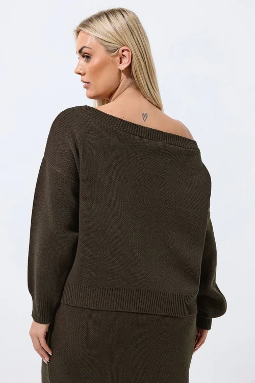 Yours Limited Curve Chocolate Brown Knitted Off Shoulder Jumper - 26-28 Image 3