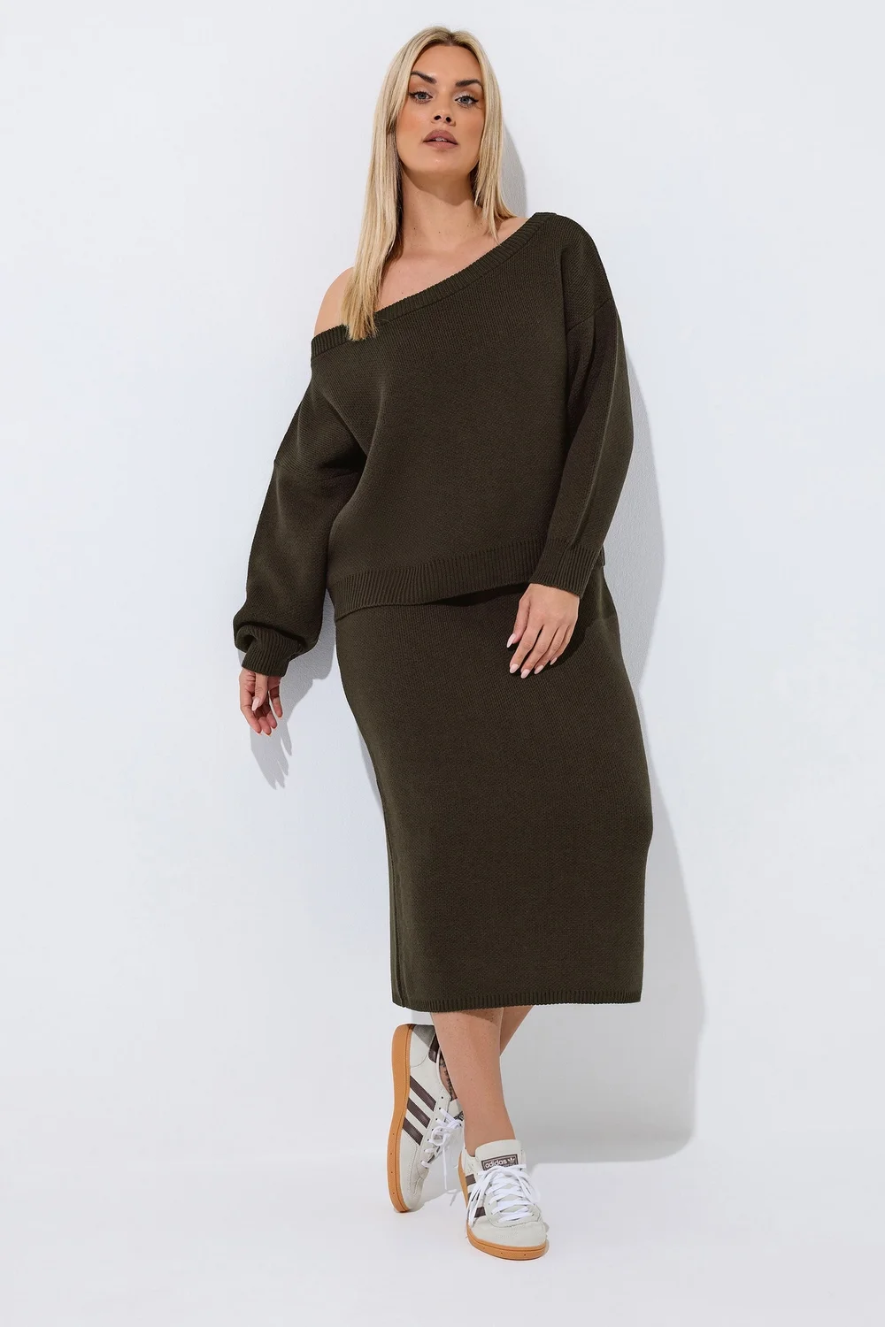Yours Limited Curve Chocolate Brown Knitted Off Shoulder Jumper - 26-28 Image 2