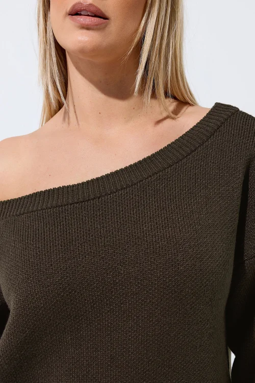 Yours Limited Curve Chocolate Brown Knitted Off Shoulder Jumper - 26-28 Image 4
