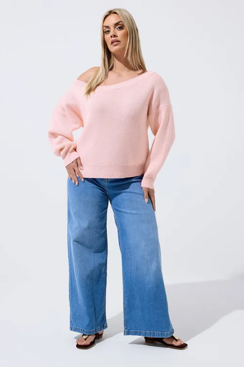 Yours Limited Curve Pink Knitted Off Shoulder Jumper - 18-20 Image 2