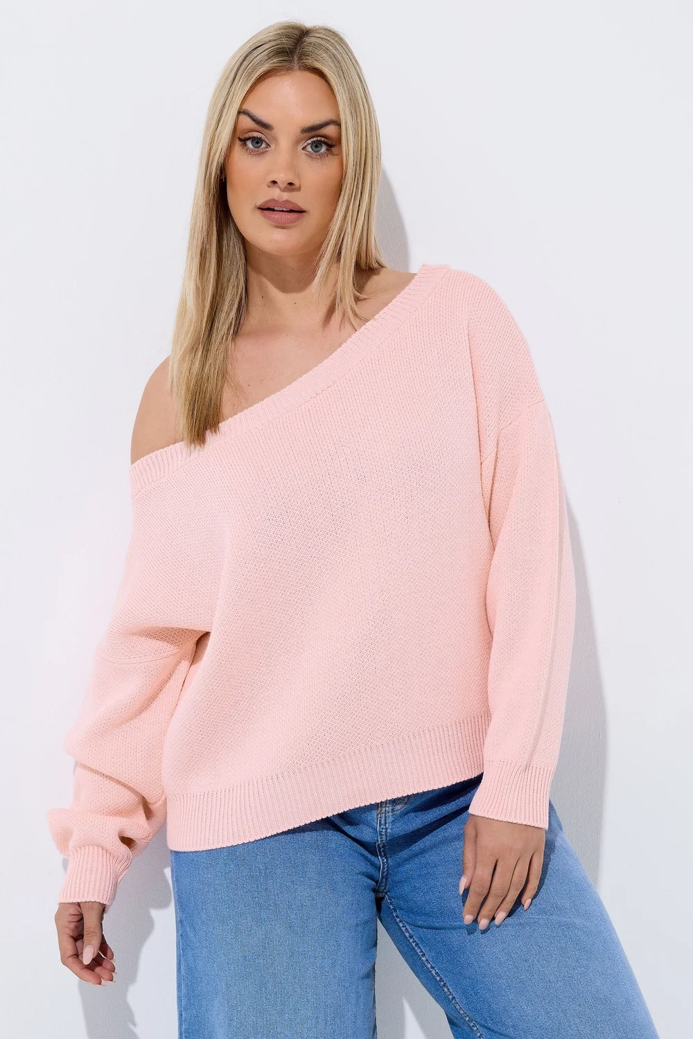 Yours Limited Curve Pink Knitted Off Shoulder Jumper - 18-20 Image 1
