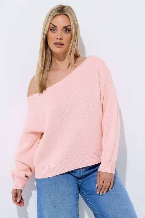 Yours Limited Curve Pink Knitted Off Shoulder Jumper - 18-20 Image 1