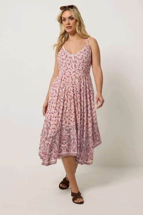 Yours Curve Pink Paisley Print Hanky Hem Dress - 18 Image 2
