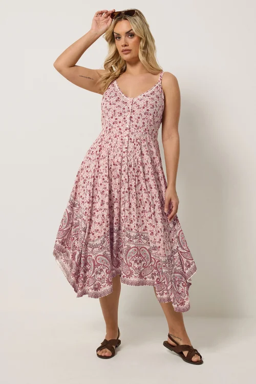 Yours Curve Pink Paisley Print Hanky Hem Dress - 18 Image 1
