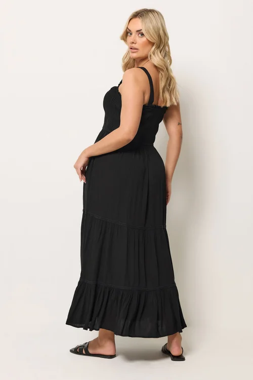 Yours Curve Black Shirred Placket Dress - 22-24 Image 3